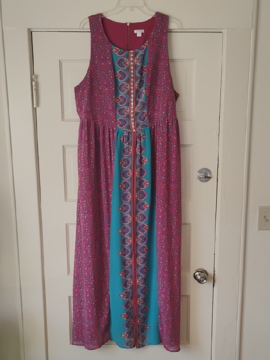 Arati Dresses & Skirts - Sleeveless Indian Style Printed Maxi Dress Fuchsia & Teal Sz 2X
